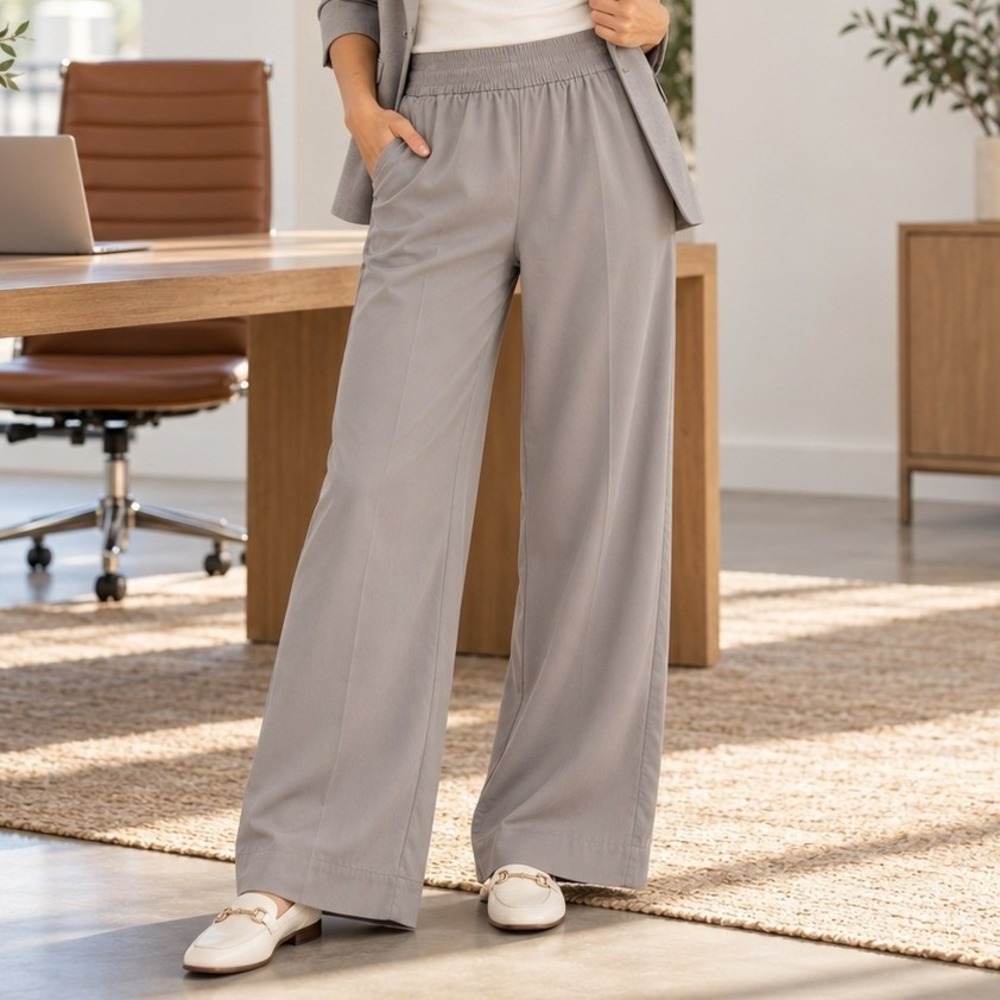 Quince Stretch Crepe Classic Trouser Pants Coastal Grey 6 Wide Leg LB80836-CMA01